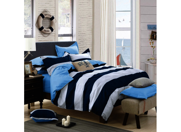 Комплект постельного белья Liliya Бело-синий в полоску микрофибра двуспальный