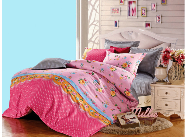 Комплект постельного белья Cleo Желтые розовые и голубые цветы сем
