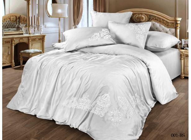 Комплект постельного белья Cleo Bamboo Satin с вышивкой (белый) евро макси
