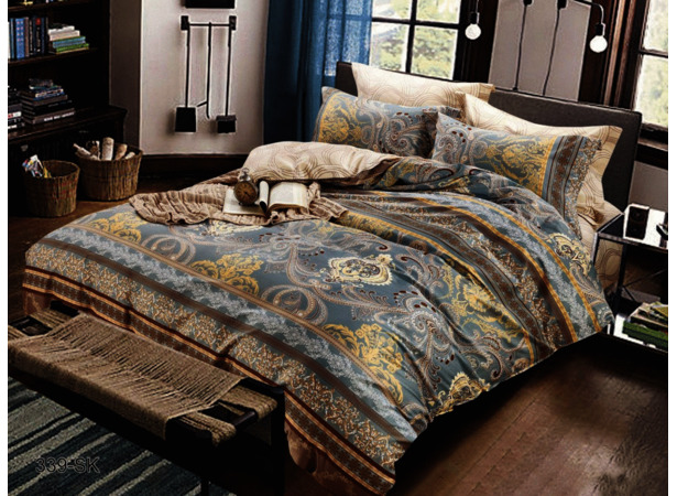 Комплект постельного белья Cleo Полоски и узоры на сером фоне сатин двуспальный