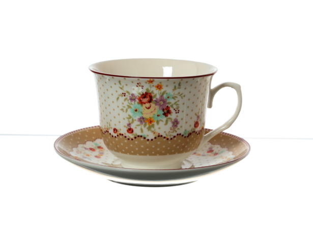 Набор чайных пар Цветы Горох бежевый (чашка 220 мл + блюдце) на 6 персон