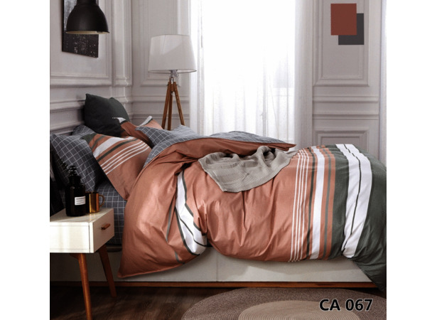 Комплект постельного белья Альвитек Бежево-серый в полоску сатин двуспальный