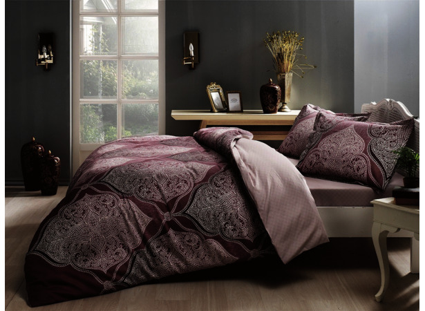 Комплект постельного белья Tac Yasmin (фиолетовый) сатин двуспальный евро