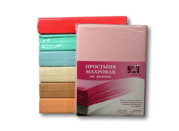 Простыня махровая на резинке Альвитек 90х200х20 см (розовая)