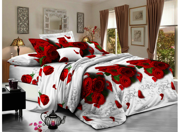 Комплект постельного белья Cleo Красные розы лепестки полисатин 15 сп