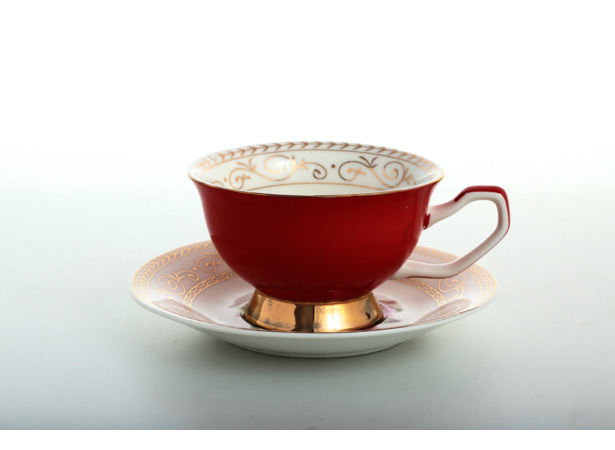 Набор чайных пар Золотой узор на 6 персон (красный)
