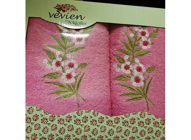 Набор махровых полотенец Vevien 50х90 см 70х140 см 2 шт (розовый)