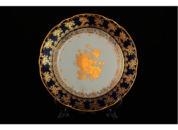 Набор тарелок Констанция Золотая роза Кобальт 24 см 6 шт