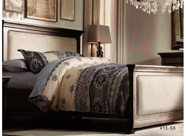 Комплект постельного белья Cleo Кремово-серый с орнаментом сатин сем
