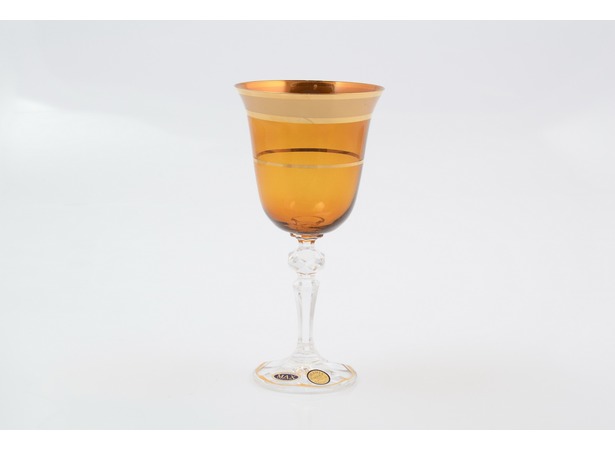 Набор бокалов для вина Кристина медовая Золотая полоса 220 мл 6 шт