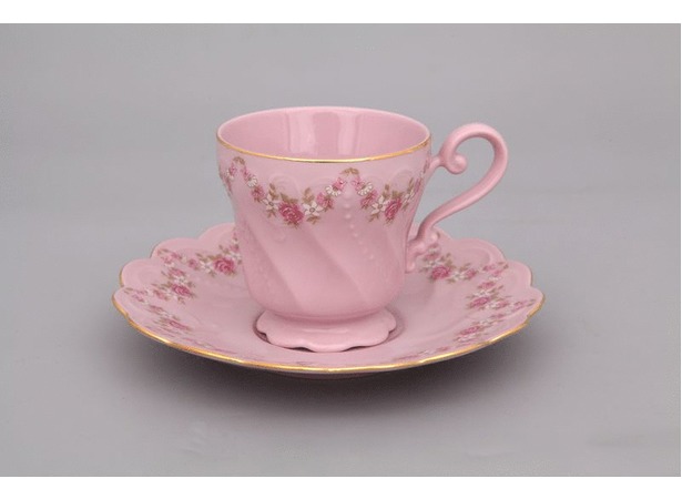 Чашка высокая с блюдцем Розовый фарфор 0158 150 мл