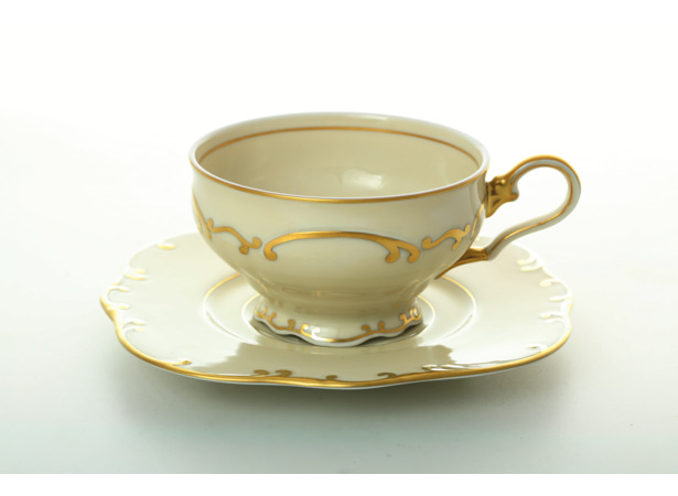 Набор чайных пар Антония Отводка золото Слоновая кость (чашка 200 мл + блюдце) на 6 персон