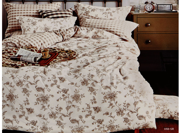 Комплект постельного  белья Cleo Цветочный орнамент на белом фоне сатин двуспальный