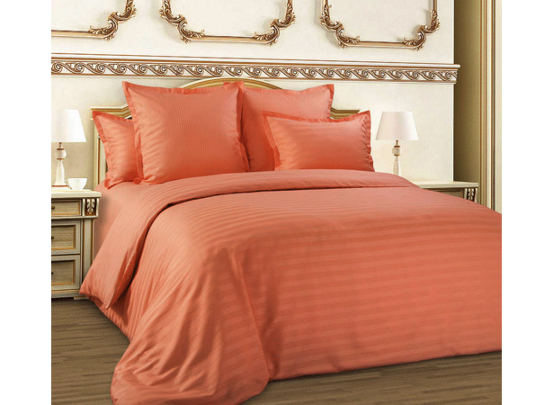 Комплект постельного белья  Нежный персик страйп-сатин двуспальный