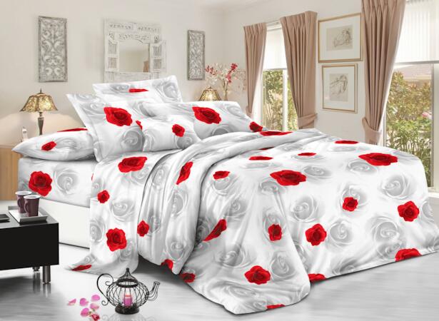 Комплект постельного белья Cleo Красные и серые розы полисатин двуспальный