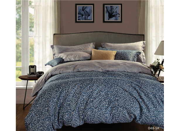 Комплект постельного белья  Cleo Серый с растительным орнаментом сатин евро макси