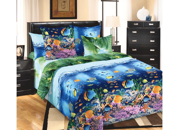 Комплект постельного белья Подводный мир 1 перкаль двуспальный