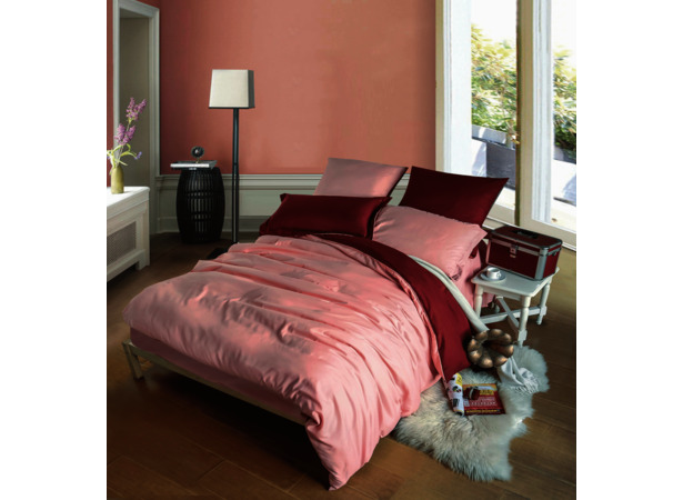 Комплект постельного белья SRosete Однотонный (бордовый) сатин двуспальный евро