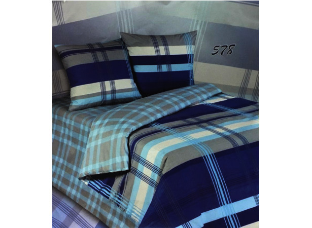 Комплект постельного белья Экзотика Серо-синяя клетка поплин двуспальный евро
