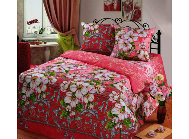 Комплект постельного белья Cleo Розовый с цветами 3D бязь двуспальный евро