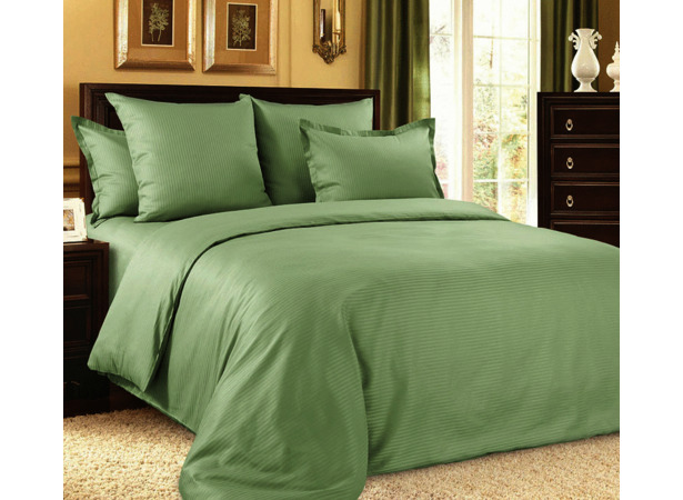Комплект постельного белья Зеленый чай страйп-сатин двуспальный