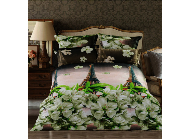 Комплект постельного белья Сайлид Эйфелева башня и цветы сатин сем