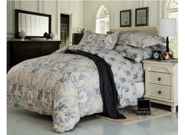 Комплект постельного белья Сайлид Серый цветочный орнамент сатин двуспальный