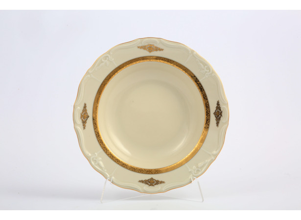 Набор глубоких тарелок Мария Луиза Золотые вензеля Слоновая кость 23 см 6 шт