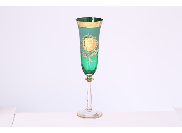 Набор фужеров для шампанского Анжела Версаче Богемия зеленая фон 6 шт