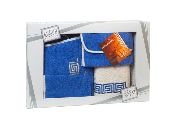 Набор для сауны мужской Valentini Fashion 2 (парео мужское + полотенце + сумочка + рукавица) голубой