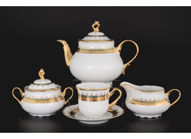 Чайный сервиз Констанция Изумруд Золотой орнамент на 6 персон 15 предметов