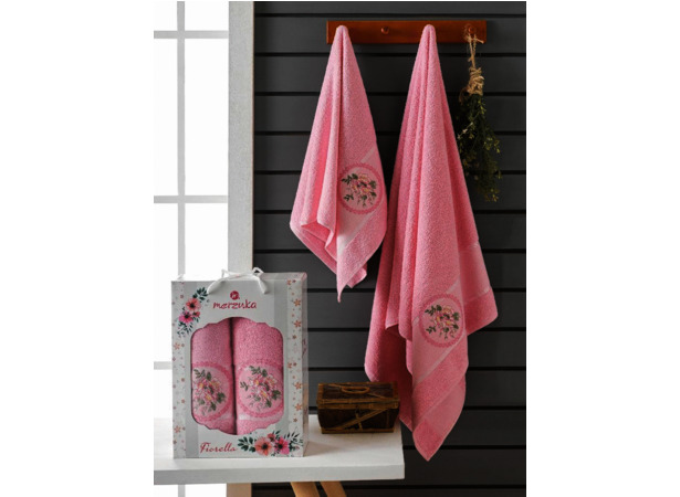 Набор махровых полотенец Merzuka Fiorella 50х90 см 70х140 см 2 шт (розовый)