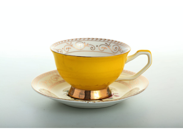 Набор чайных пар Золотой узор на 6 персон (желтый)