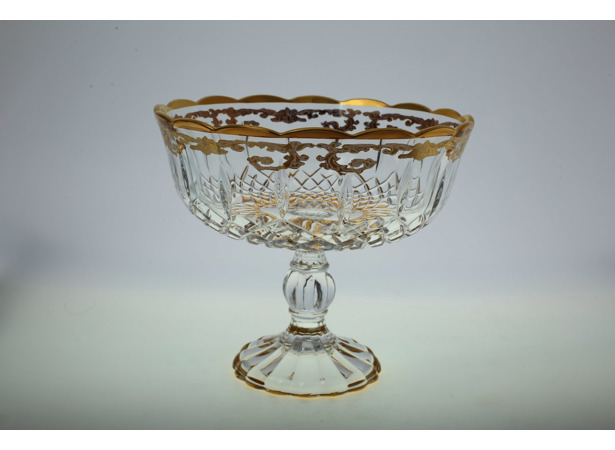 Ваза для конфет Золотые узоры Янтарь 23 см на ножке