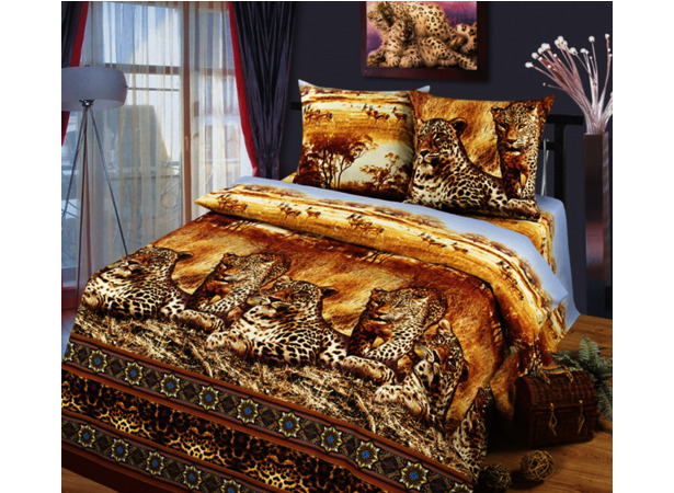 Комплект постельного белья Cleo Леопарды в саванне 3D бязь двуспальный евро