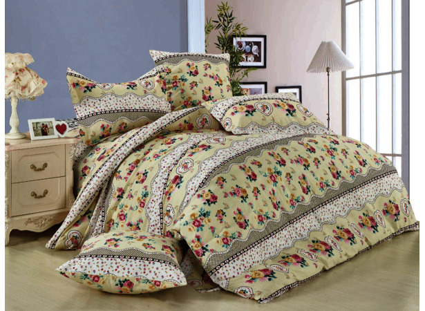 Комплект постельного белья Cleo Цветы и полоски на кремовом фоне бязь 15 сп