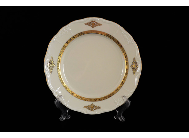 Набор тарелок Мария Луиза Золотые вензеля Слоновая кость 25 см 6 шт