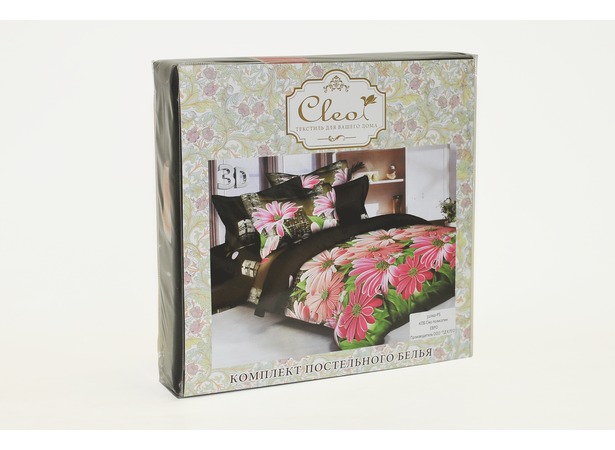 Комплект постельного белья Cleo Цветочный орнамент на сером фоне полисатин евро макси