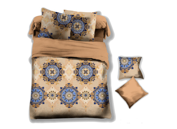 Комплект постельного белья Cleo Бежевый с голубым орнаментом микросатин двуспальный