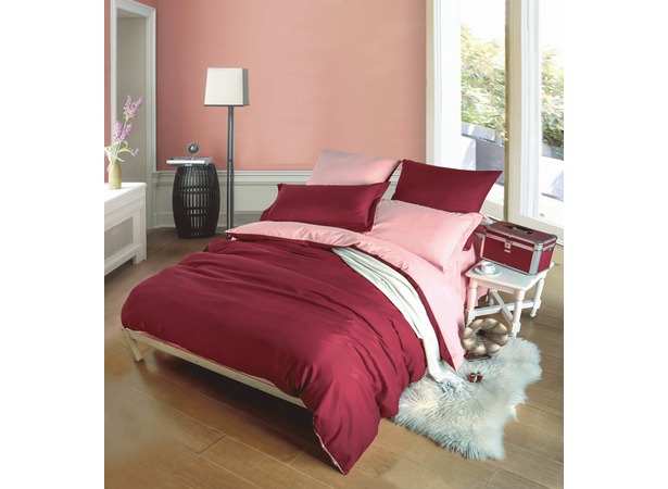 Комплект постельного белья SRosete Однотонный (бордовый) сатин двуспальный