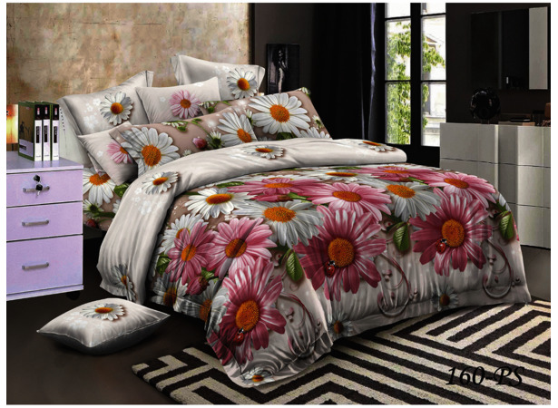 Комплект постельного белья Cleo Белые и розовые ромашки полисатин двуспальный