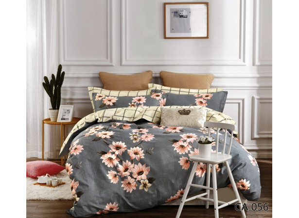 Комплект постельного белья Альвитек Цветы на сером фоне сатин сем