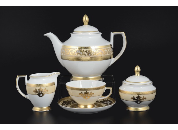 Чайный сервиз Alena 3D Cream Gold Constanza на 6 персон 15 предметов