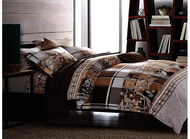 Комплект постельного белья Cleo Растительный орнамент в теплых тонах сатин двуспальный