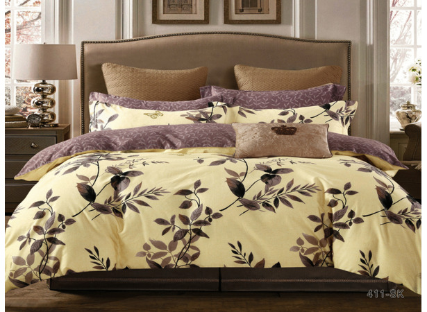 Комплект постельного белья Cleo Кремовый с растительным орнаментом сатин 15 сп 