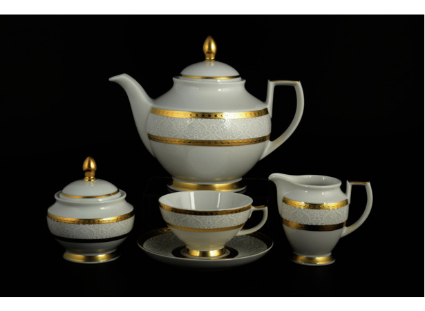 Чайный сервиз Constanza Diamond White Gold на 6 персон 15 предметов