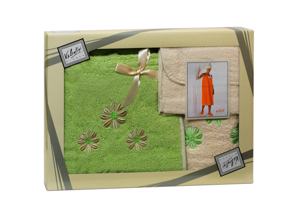 Набор для сауны женский Valentini Camomile (парео женское + полотенце + сумочка) зеленый
