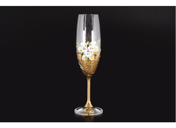Набор фужеров для шампанского Лепка прозрачная Золотая ножка 220 мл