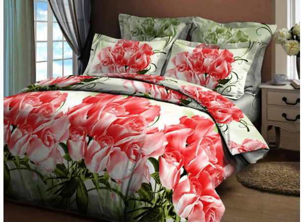 Комплект постельного белья Cleo Букет розовых роз 3D бязь двуспальный евро