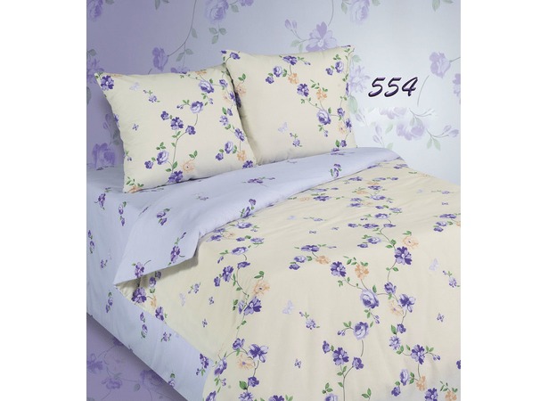 Комплект постельного белья Экзотика Фиолетовые цветы поплин двуспальный евро